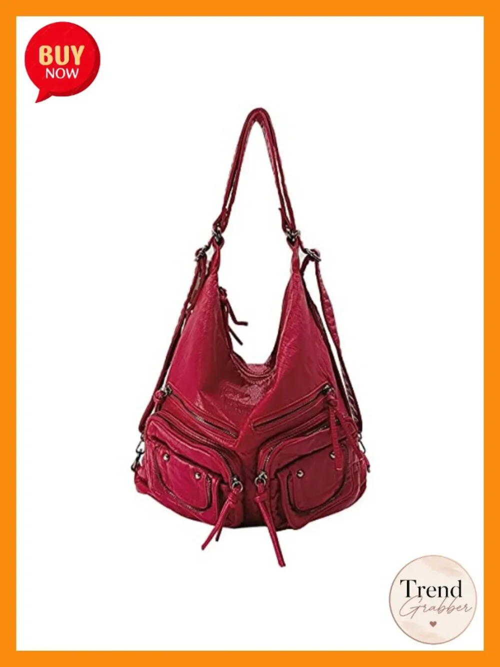 Large Hobo Shoulder Bag Crossbody Tote Backpack PU Leather Multi-pocket